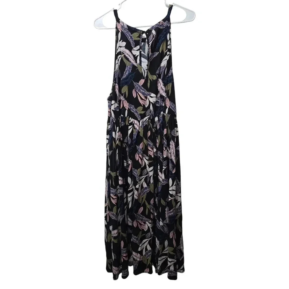 Torrid Black Palm Leaf High Neck Dress Tropical Days Sleeveless Keyhole Size 1 - Picture 5 of 6
